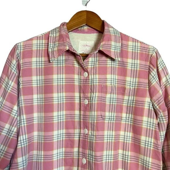L.L. Bean pink Sherpa lined plaid shirt - Picture 2 of 8